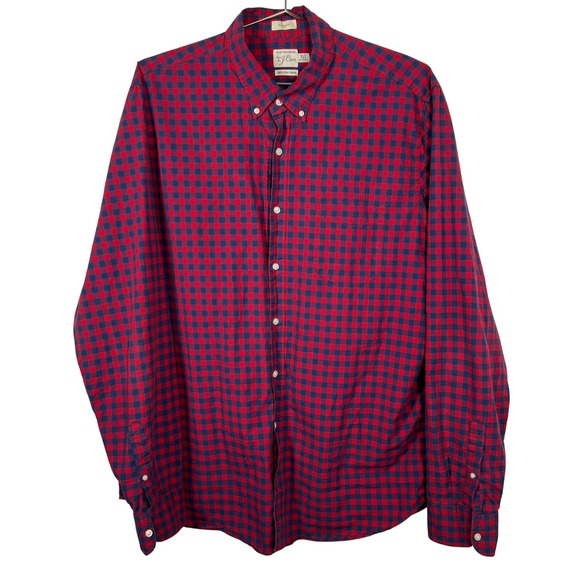 J.Crew Other - J.Crew Gingham Shirt Mens XLT Extra Large Tall Red Navy Blue Classic